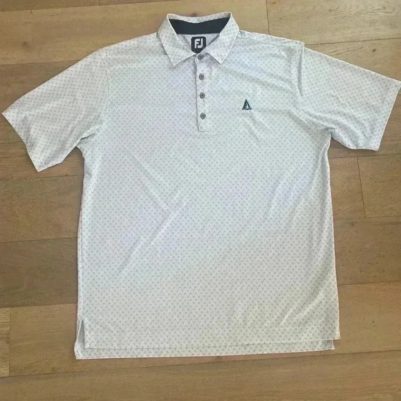 FootJoy Mens Palm Tree Golf Polo White Blue Large - Picture 1 of 7
